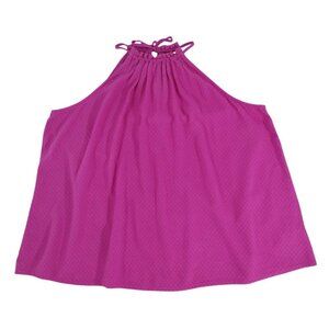 Knox Rose Womens Fuchsia Sleeveless Halter Top With Tie Neck & Textured Pattern.